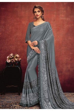 Gray lycra festival wear saree 11304