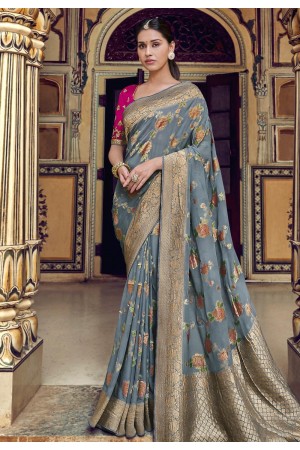 Gray silk party wear saree 3314