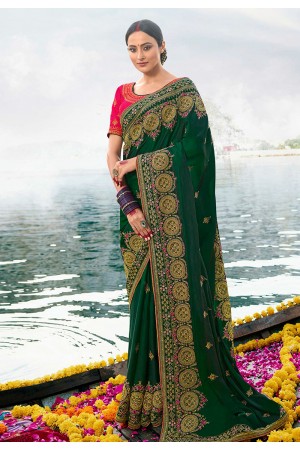 Green barfi silk embroidered festival wear saree Palash9031