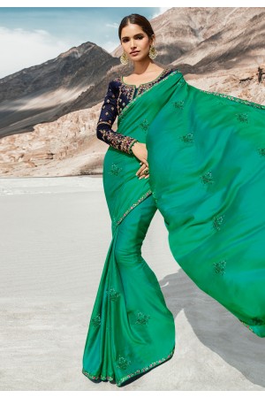 Green barfi silk festival wear saree 80006