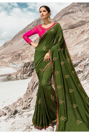 Green barfi silk saree with blouse 80008