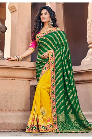 Green silk embroidered half and half saree 3805