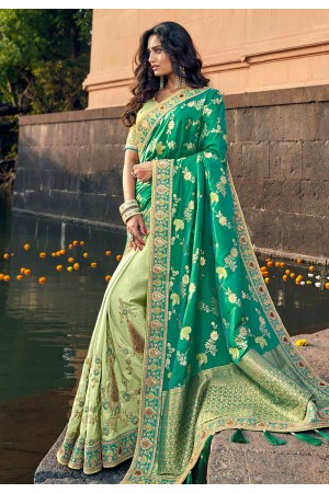 Green silk embroidered half and half saree 3808