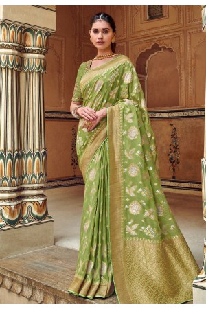 Green silk festival wear saree 3307