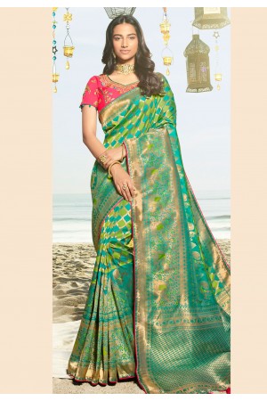 Green silk festival wear saree 90950