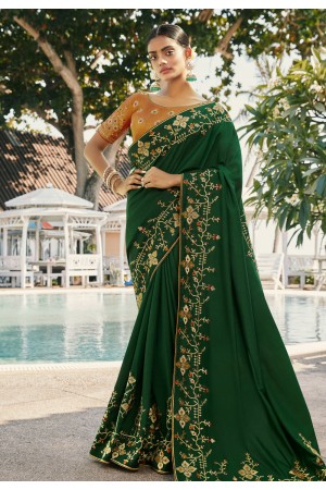 Green silk saree with blouse 4734