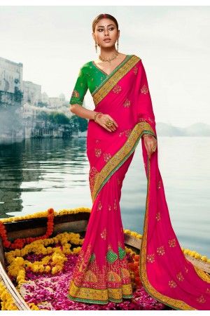 Magenta barfi silk embroidered festival wear saree Palash9035