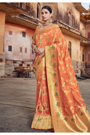 Orange silk festival wear saree 3504