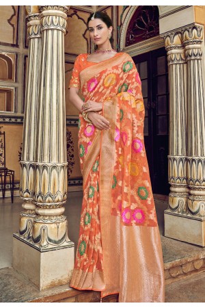 Orange silk saree with blouse 3306