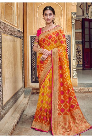 Orange silk saree with blouse 3312