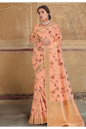 Peach silk festival wear saree 3508