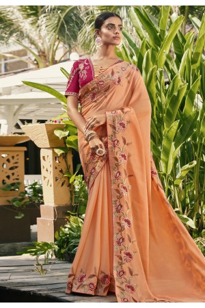 Peach silk party wear saree 4733