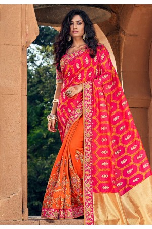 Pink silk embroidered festival wear saree 3802