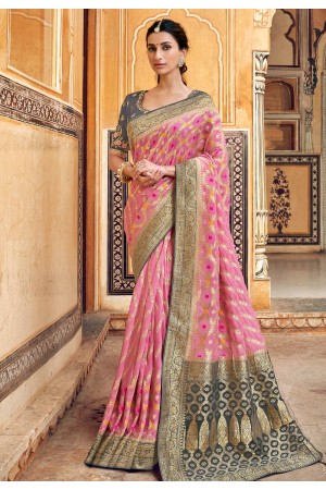 Pink silk party wear saree 3305