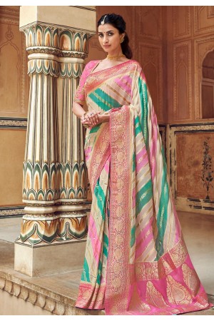 Pink silk saree with blouse 3308
