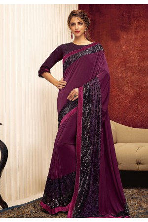 Purple lycra saree with blouse 11317