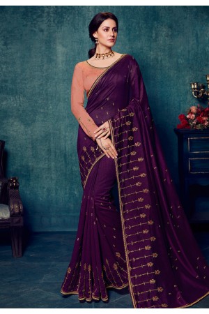 Purple silk saree with blouse 2178