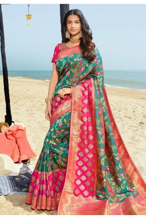 Sea green silk saree with blouse 90953