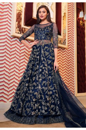 Blue net sequins work party wear lehenga choli 4629