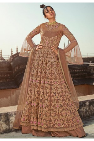 Brown net indo western lehenga choli 5601