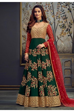 Green georgette embroidered long anarkali suit 7754