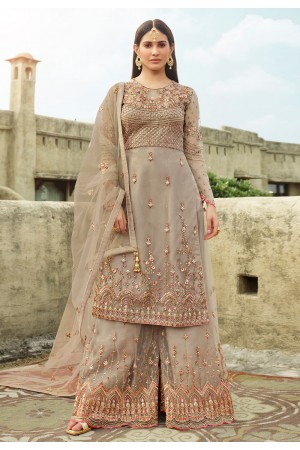 Grey net embroidered palazzo suit 15051