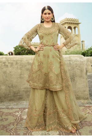 Light green net embroidered palazzo suit 15050