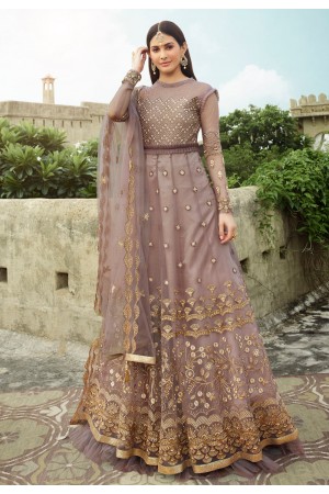 Light purple net embroidered long anarkali suit 15053