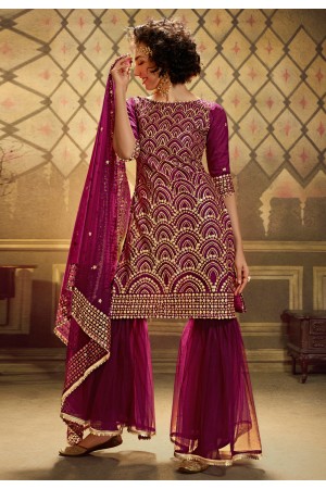 Magenta net sharara suit 4901