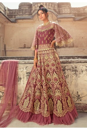 Pink net indo western lehenga choli 5607