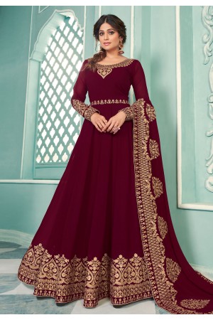 Shamita shetty maroon georgette bollywood anarkali suit 8341