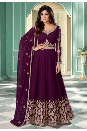 Shamita shetty purple georgette abaya style anarkali suit 8346