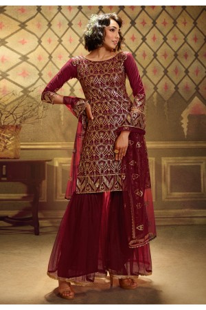 Wine net sharara suit 4904