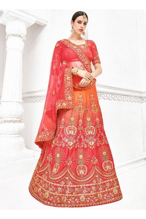 Orange and pink pure banarasi silk wedding lehenga 1108