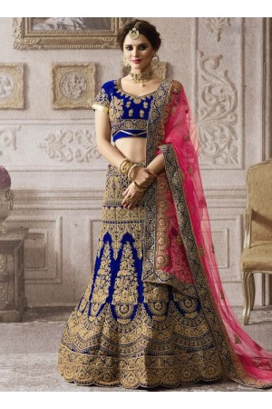 Royal blue and pink wedding lehenga 4008