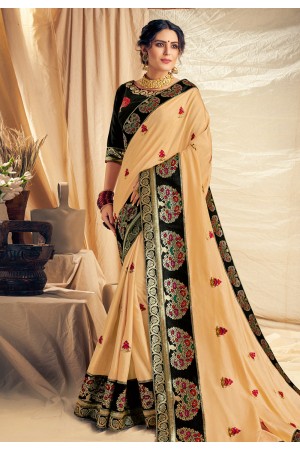 Beige satin silk festival wear saree 11109
