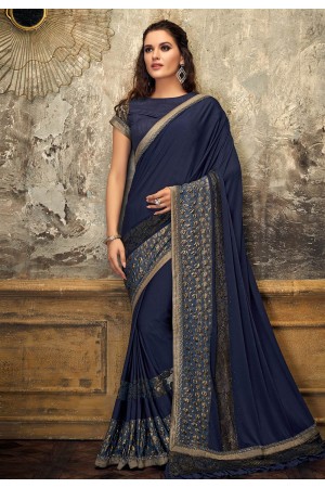 Blue lycra party wear saree 11215