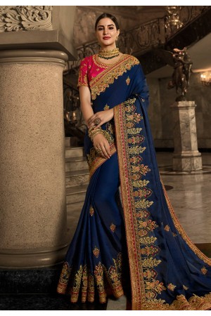 Blue silk saree with blouse 9021