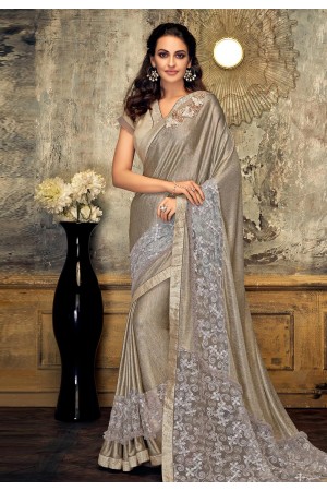 Golden lycra party wear saree 11213