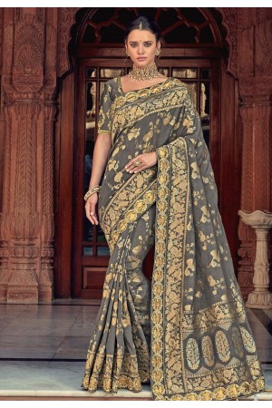 Gray banarasi silk saree with blouse 2808