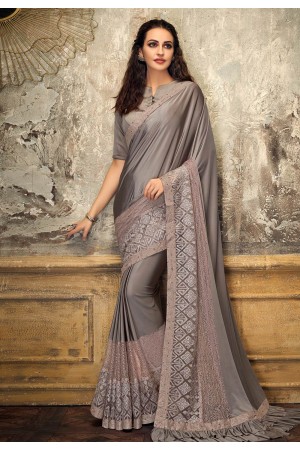 Gray lycra saree with blouse 11224