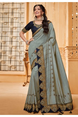 Gray silk festival wear saree 2302