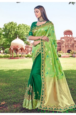 Green banarasi half and half saree 2908