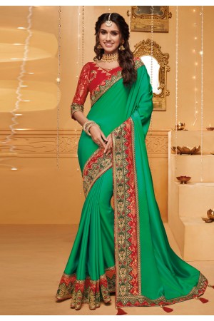 Green silk saree with blouse 2303