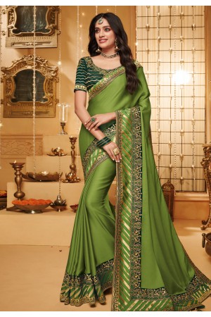 Green silk saree with blouse 2313