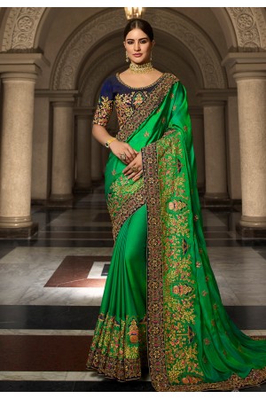 Green silk saree with blouse 9023