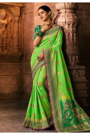 Green viscose embroidered saree with blouse 5608