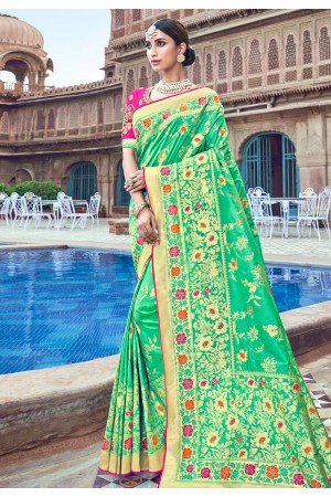 Light green banarasi silk festival wear saree 3003