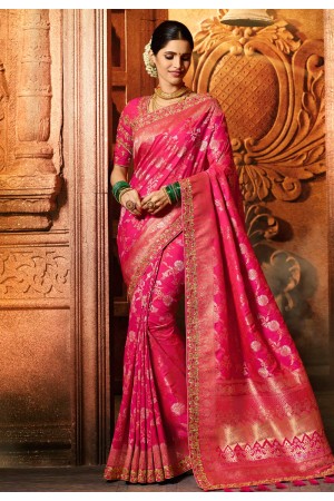 Magenta silk embroidered saree with blouse 5602