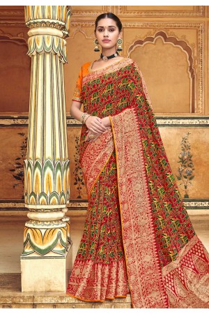 Maroon banarasi silk saree with blouse 3107